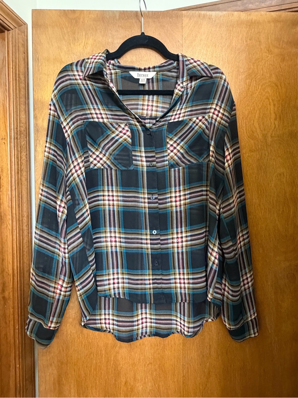 Decree Teal Plaid Button-Front Women's Shirt